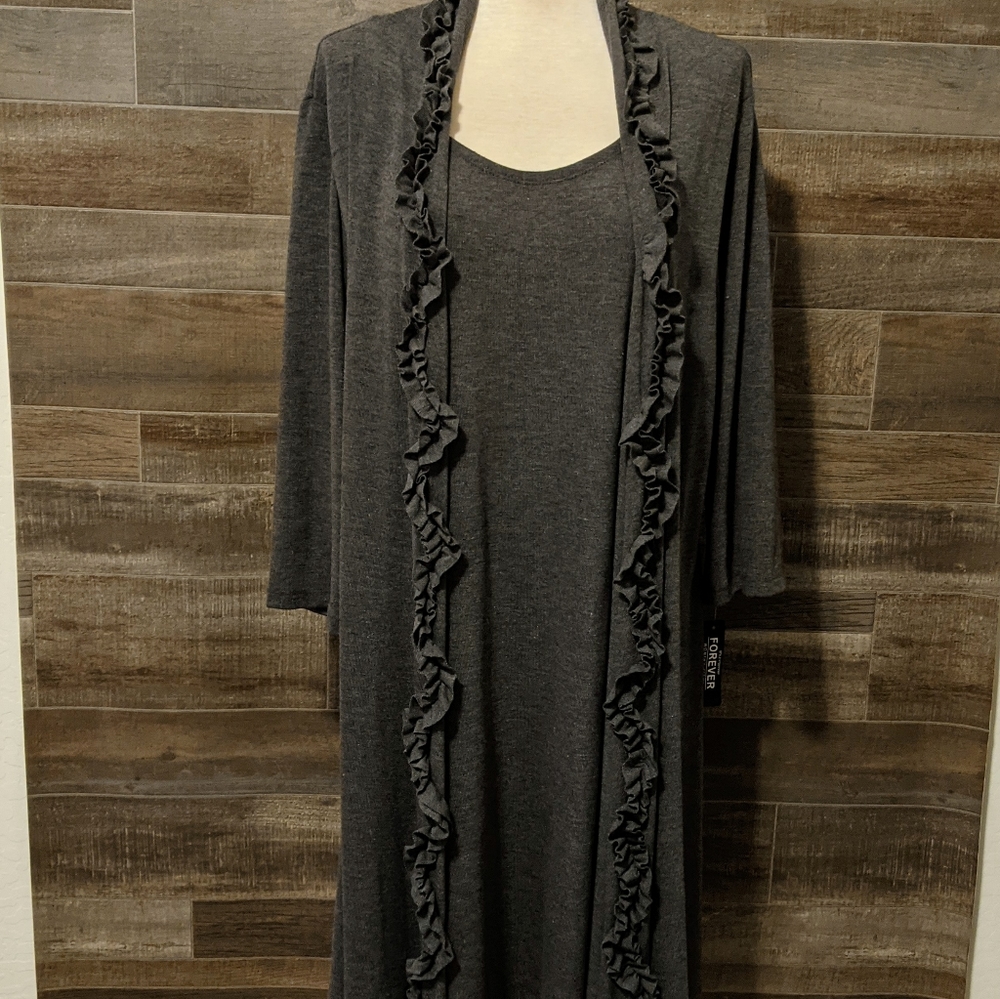 NWT Forever Woman Gray Ruffle Dress 2XP Petite